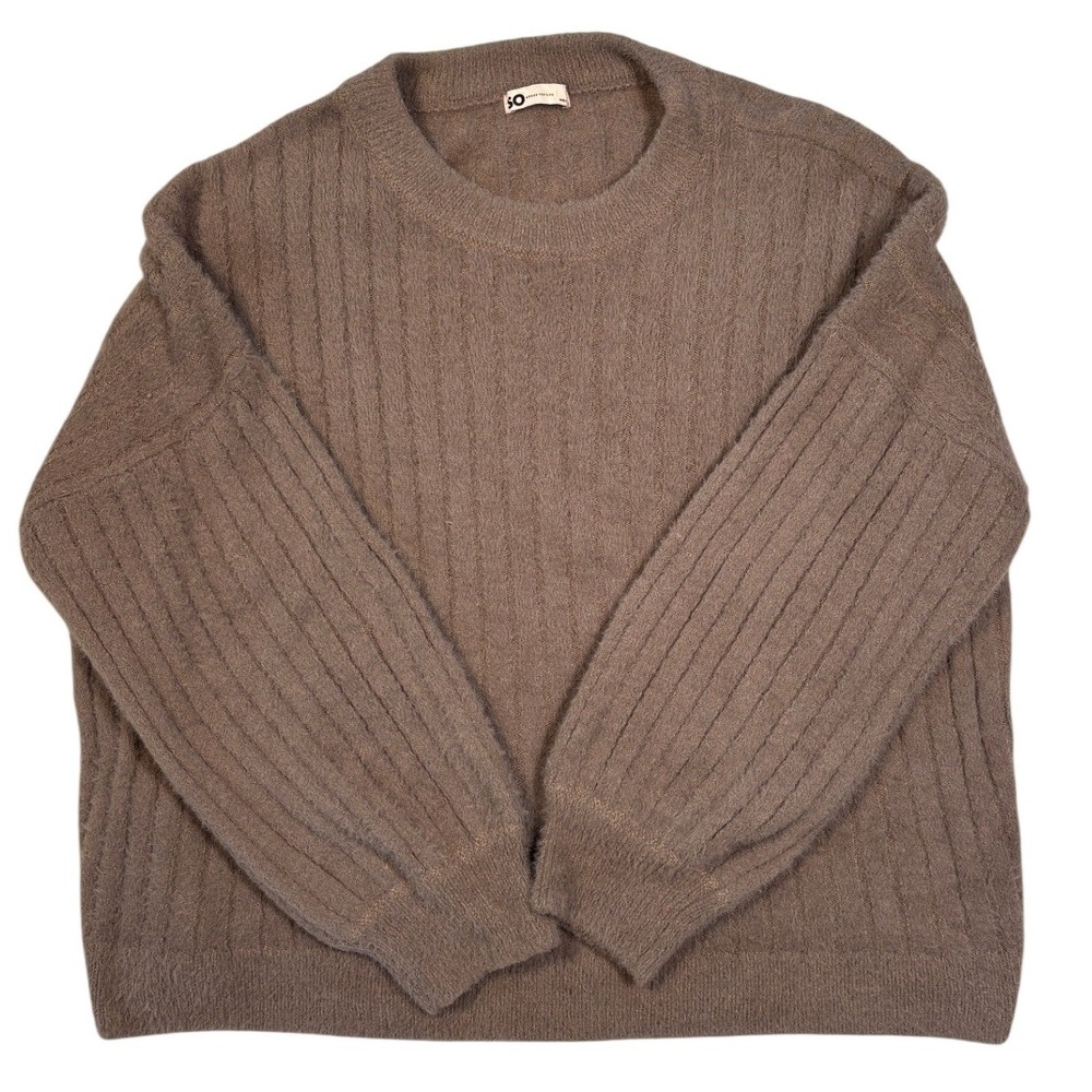 SO Goods For Life Brown Fuzzy Ribbed Crewneck Sweater XL RN73277